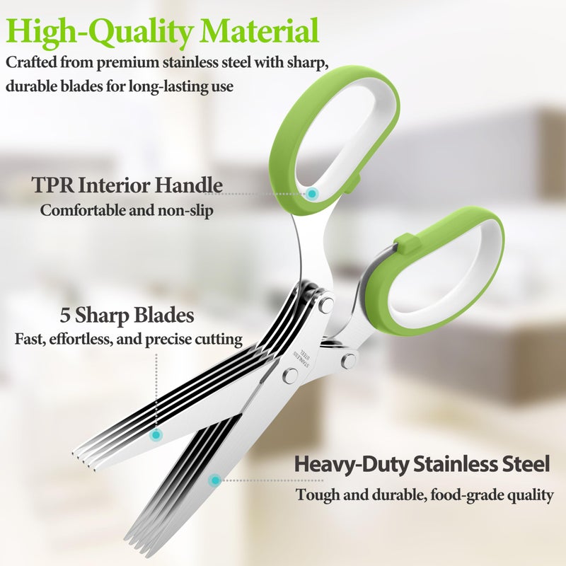 JOFUYU 2025 Upgraded Herb Scissors, Effortless Herb Shears Cutter Tool with Sharp Stainless Steel Blades for Fresh Herbs, Must-Have Kitchen & Cooking Gadget, Green - Image 2